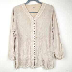 Vintage Womens Tunic Top Sz L Fairy Embroidered Cottage Renaissance Boho Earthy